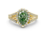 Yellow gold Fancy Green Pear  Halo Split Shank Pave Diamond Ring with Four-Prong Setting_49