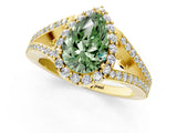 Yellow gold Fancy Green Pear  Halo Split Shank Pave Diamond Ring with Four-Prong Setting_50
