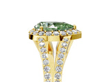 Yellow gold Fancy Green Pear  Halo Split Shank Pave Diamond Ring with Four-Prong Setting_54