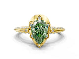 Yellow gold Fancy Green Pear  Halo Split Shank Pave Diamond Ring with Petal Prong Setting_20