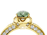 Yellow gold Fancy Green Pear  Halo Split Shank Pave Diamond Ring with Petal Prong Setting_24