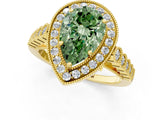 Yellow gold Fancy Green Pear  Halo Twist Band Solitaire Ring with Six-Prong Setting_33