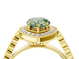 Yellow gold Fancy Green Pear  Halo Twist Band Solitaire Ring with Six-Prong Setting_36