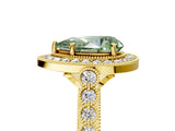 Yellow gold Fancy Green Pear  Halo Twist Band Solitaire Ring with Six-Prong Setting_37