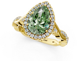 Yellow gold Fancy Green Pear  Halo Twist Band Solitaire Ring_21