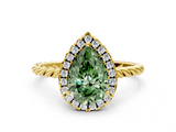 Yellow gold Fancy Green Pear  Halo Twisted Band Four-Prong Diamond Ring_20