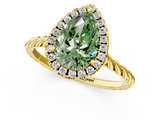 Yellow gold Fancy Green Pear  Halo Twisted Band Four-Prong Diamond Ring_21