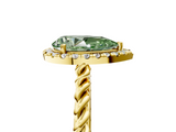Yellow gold Fancy Green Pear  Halo Twisted Band Four-Prong Diamond Ring_25