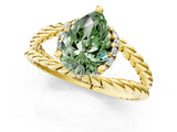 Yellow gold Fancy Green Pear  Halo Twisted Band Four-Prong Ring_34