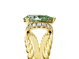 Yellow gold Fancy Green Pear  Halo Twisted Band Four-Prong Ring_38