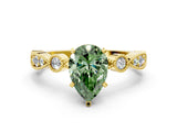 Yellow gold Fancy Green Pear  Milgrain Bezel Diamond Engagement Ring with Solitaire Prong Setting_144