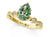 Yellow gold Fancy Green Pear  Milgrain Bezel Diamond Engagement Ring with Solitaire Prong Setting_145