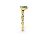 Yellow gold Fancy Green Pear  Milgrain Bezel Diamond Engagement Ring with Solitaire Prong Setting_146