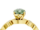 Yellow gold Fancy Green Pear  Milgrain Bezel Diamond Engagement Ring with Solitaire Prong Setting_148