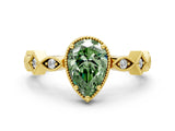 Yellow gold Fancy Green Pear  Milgrain Marquise Diamond Twist Band Ring_62