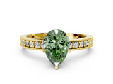 Yellow gold Fancy Green Pear  Milgrain Pave Diamond Engagement Ring with Four-Prong Setting_134