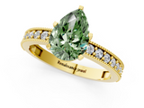 Yellow gold Fancy Green Pear  Milgrain Pave Diamond Engagement Ring with Four-Prong Setting_135