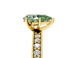 Yellow gold Fancy Green Pear  Milgrain Pave Diamond Engagement Ring with Four-Prong Setting_139