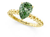 Yellow gold Fancy Green Pear  Solitaire Beaded Band Prong Setting Ring 1
