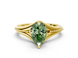 Yellow gold Fancy Green Pear  Solitaire Beaded Band Six-Prong Setting