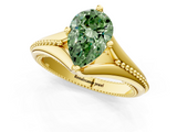 Yellow gold Fancy Green Pear  Solitaire Beaded Band Six-Prong Setting_1