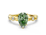 Yellow gold Fancy Green Pear  Solitaire Bezel-Set Diamond Ring with Beaded Band and Four-Prong Setting_32