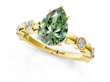 Yellow gold Fancy Green Pear  Solitaire Bezel-Set Diamond Ring with Beaded Band and Four-Prong Setting_33