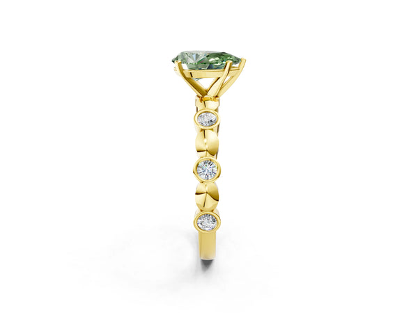 Yellow Gold Pear-Shaped Engagement Ring Setting for Fancy Green Center with Bezel Stations