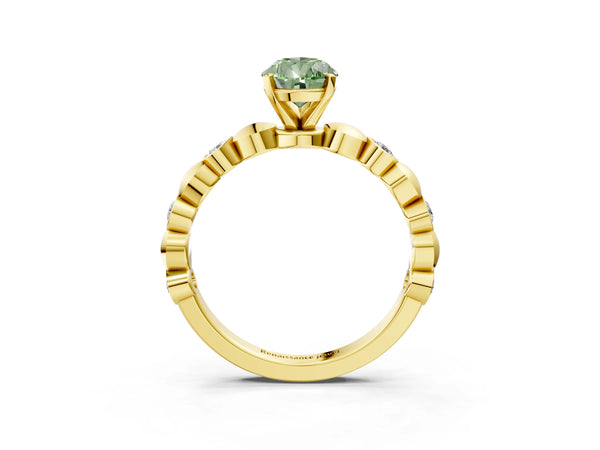 Yellow Gold Pear-Shaped Engagement Ring Setting for Fancy Green Center with Bezel Stations