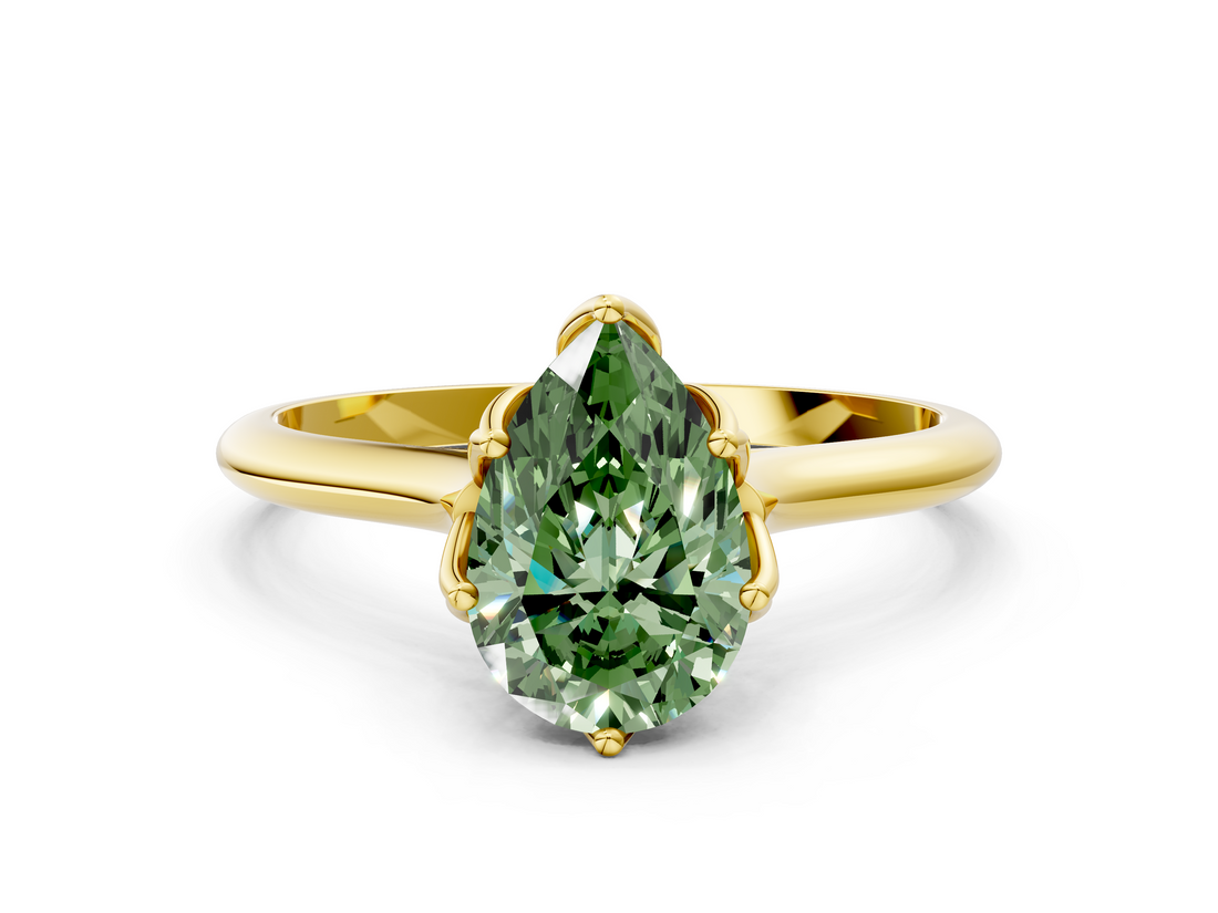 Yellow gold Fancy Green Pear  Solitaire Cathedral Diamond Ring with Six-Prong Setting_17