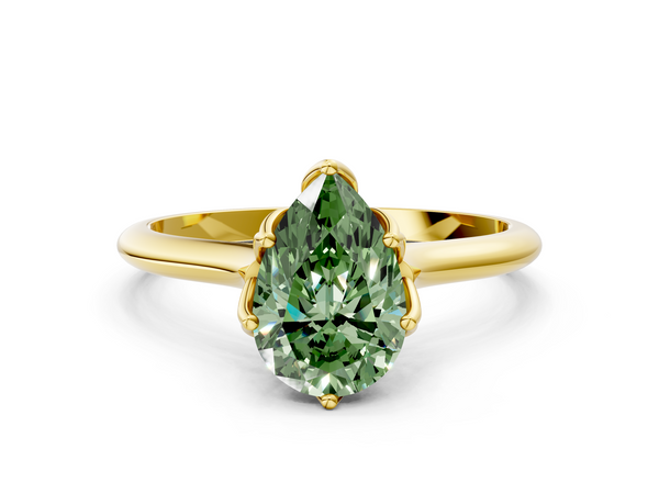 Yellow gold Fancy Green Pear  Solitaire Cathedral Diamond Ring with Six-Prong Setting