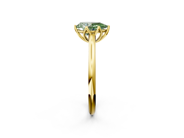 Yellow gold Fancy Green Pear  Solitaire Cathedral Diamond Ring with Six-Prong Setting