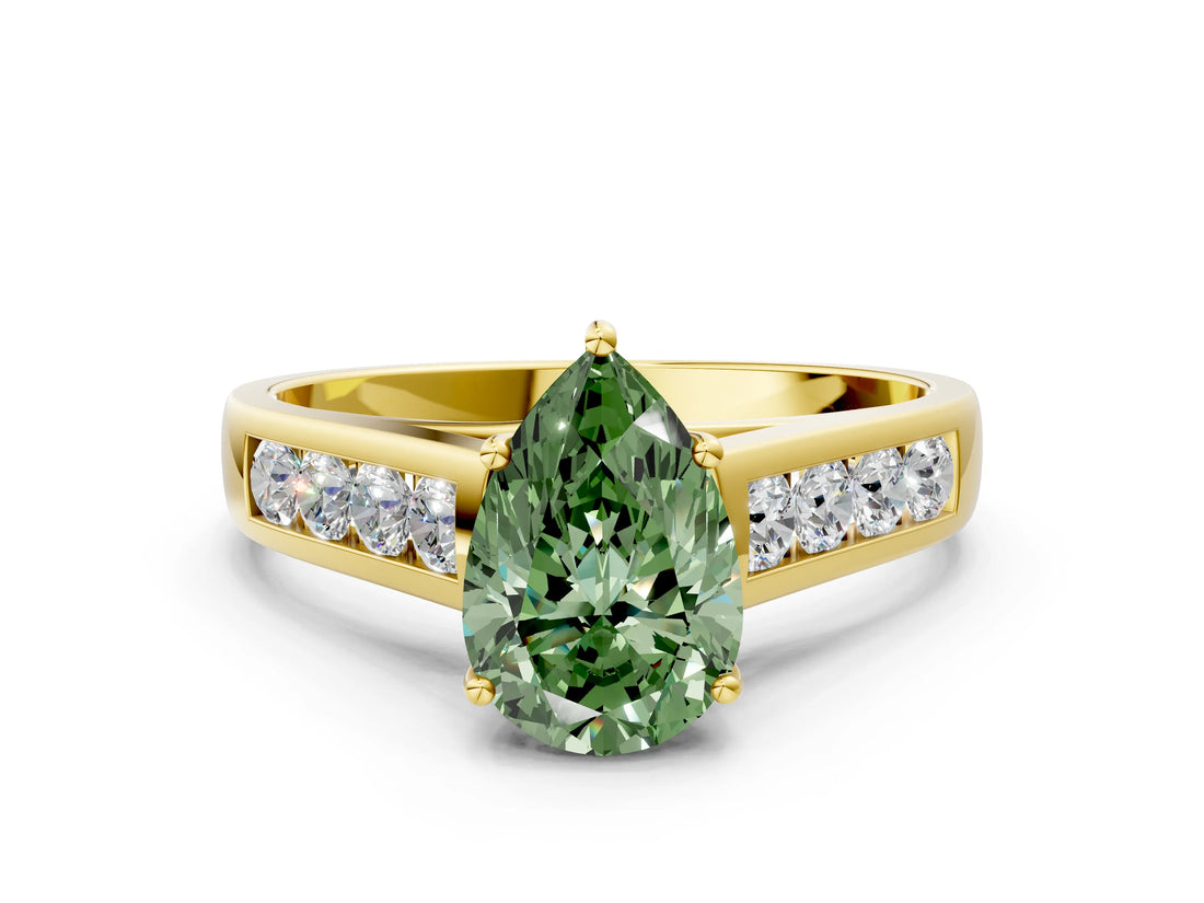 Yellow gold Fancy Green Pear  Solitaire Channel-Set Diamond Engagement Ring with Four-Prong Setting_32