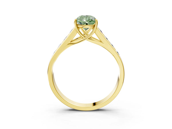 Yellow gold Fancy Green Pear  Solitaire Channel-Set Diamond Engagement Ring with Four-Prong Setting