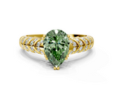Yellow gold Fancy Green Pear  Solitaire Chevron Pave Diamond Engagement Ring with Six-Prong Setting_3