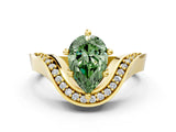 Yellow gold Fancy Green Pear  Solitaire Diamond Engagement Ring with Pave Band and Four-Prong Setting 1