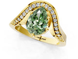 Yellow gold Fancy Green Pear  Solitaire Diamond Engagement Ring with Pave Band and Four-Prong Setting 2