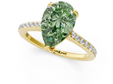 Yellow gold Fancy Green Pear  Solitaire Diamond Engagement Ring with Pave Band and Six-Prong Setting_20