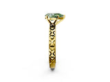 Yellow gold Fancy Green Pear  Solitaire Diamond Engagement Ring with XO Engraved Band and Four-Prong Setting 2