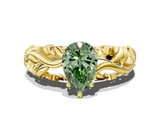 Yellow gold Fancy Green Pear  Solitaire Diamond Leaf Vine Band with Prong Setting_42