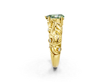 Yellow gold Fancy Green Pear  Solitaire Diamond Leaf Vine Band with Prong Setting_43