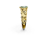 Yellow gold Fancy Green Pear  Solitaire Diamond Leaf Vine Band with Prong Setting_44