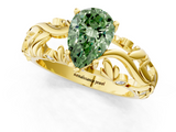 Yellow gold Fancy Green Pear  Solitaire Diamond Leaf Vine Band with Prong Setting_45