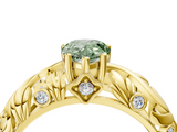 Yellow gold Fancy Green Pear  Solitaire Diamond Leaf Vine Band with Prong Setting_46