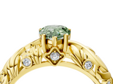 Yellow gold Fancy Green Pear  Solitaire Diamond Leaf Vine Band with Prong Setting_47