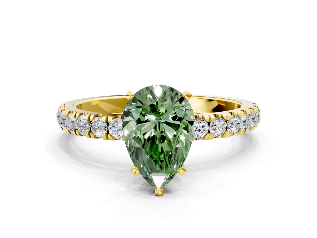 Yellow gold Fancy Green Pear  Solitaire Diamond Pavé Band with Four-Prong Setting_28