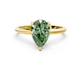 Yellow gold Fancy Green Pear  Solitaire Diamond Ring with 4-Prong Setting on a Classic Band_3