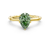 Yellow gold Fancy Green Pear  Solitaire Diamond Ring with Bamboo Band and Four-Prong Setting_55