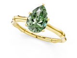 Yellow gold Fancy Green Pear  Solitaire Diamond Ring with Bamboo Band and Four-Prong Setting_56
