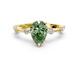 Yellow gold Fancy Green Pear  Solitaire Diamond Ring with Bezel Set Side Stones and Prong Setting_3